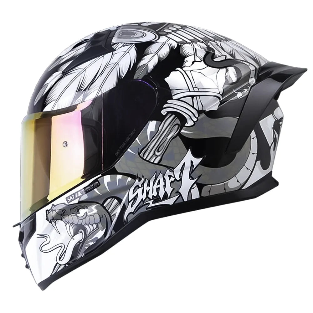 Casco Shaft 504 Dv Jashtes Negro Blanco Visor Iridium Dorado