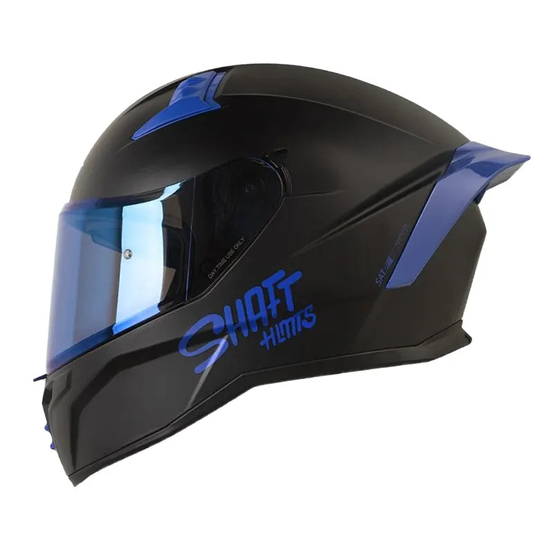 Casco Shaft 504 Solid Negro Azul Visor Iridium Azul