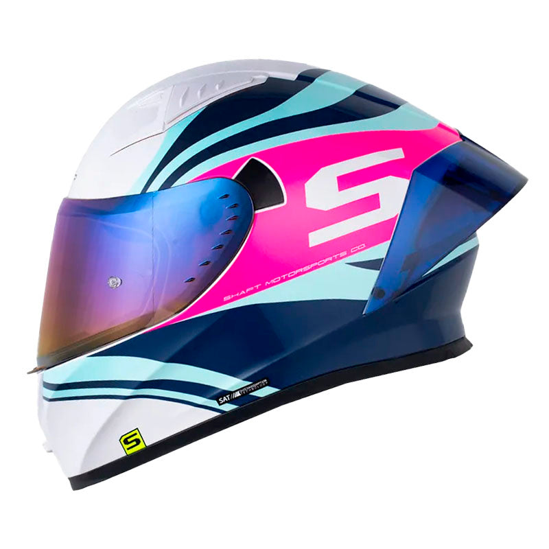 Casco Shaft 526Sp Evo Corner Azul Fucsia Visor Iridium Azul