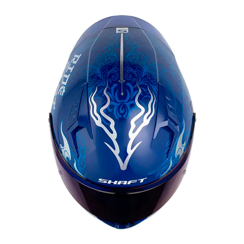 Casco Shaft 526Sp Evo Saoru Azul Holografico Silver Visor Iridium Azul