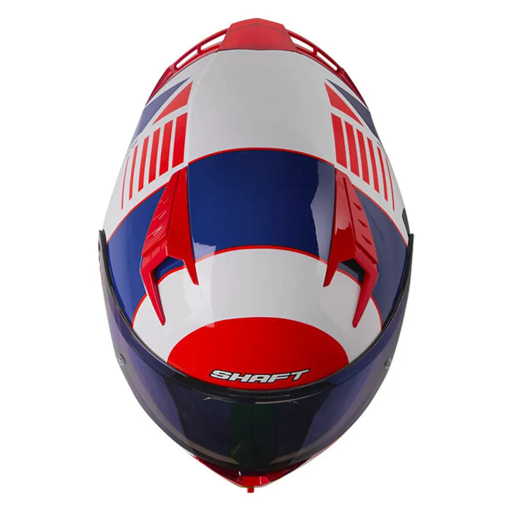 Casco Shaft 526Sp Evo Strafter Blanco Rojo Visor Iridium Azul
