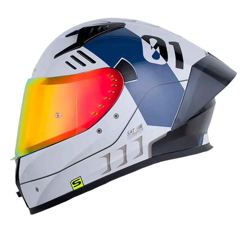 Casco Shaft 526Sp Evo Troy Gris Azul Visor Revo Rojo