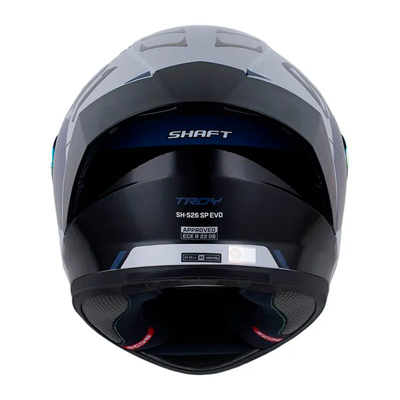Casco Shaft 526Sp Evo Troy Gris Azul Visor Revo Rojo