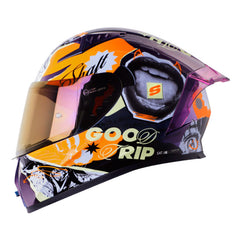 Casco Shaft 526 Sp Evo Llage Camaleon Naranja Neon Visor Iridium Morado