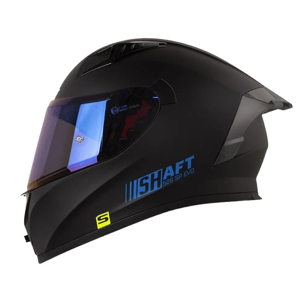 Casco Shaft 526sp Evo Solid Negro Azul Visor Iridium Azul
