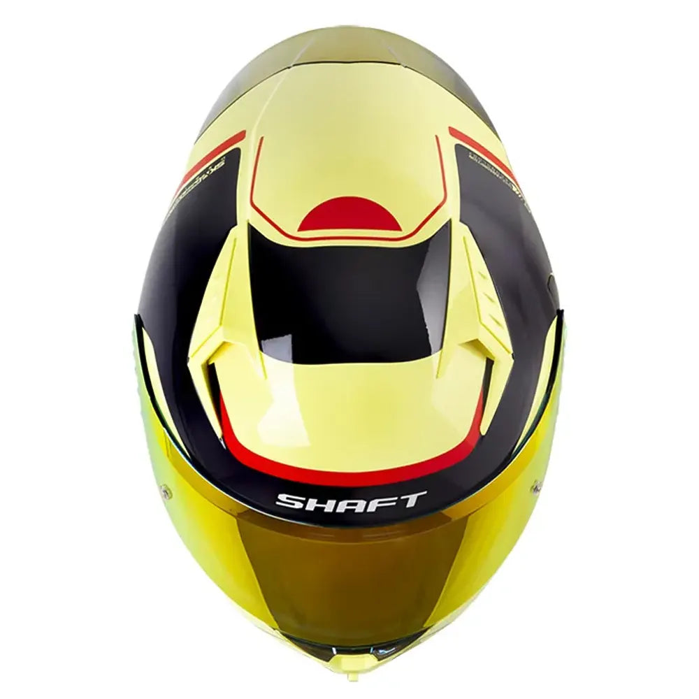Casco Shaft 52Sp Evo Nihon Amarillo Claro Rojo Visor Revo Rojo