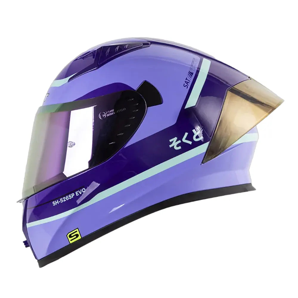 Casco Shaft 52Sp Evo Nihon Morado Turquesa Visor Revo Morado