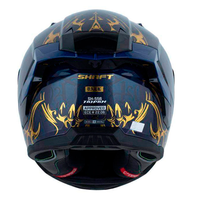 Casco Shaft 556 Taipan Dark Azul Metalico Holografico Dorado Visor Iridium Dorado