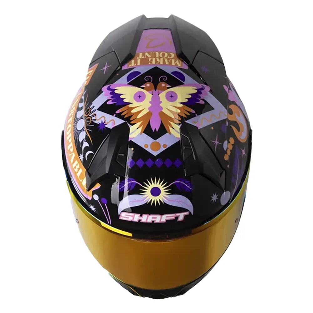 Casco Shaft 560 Evo Unstoppable Negro Dorado Visor Revo Morado
