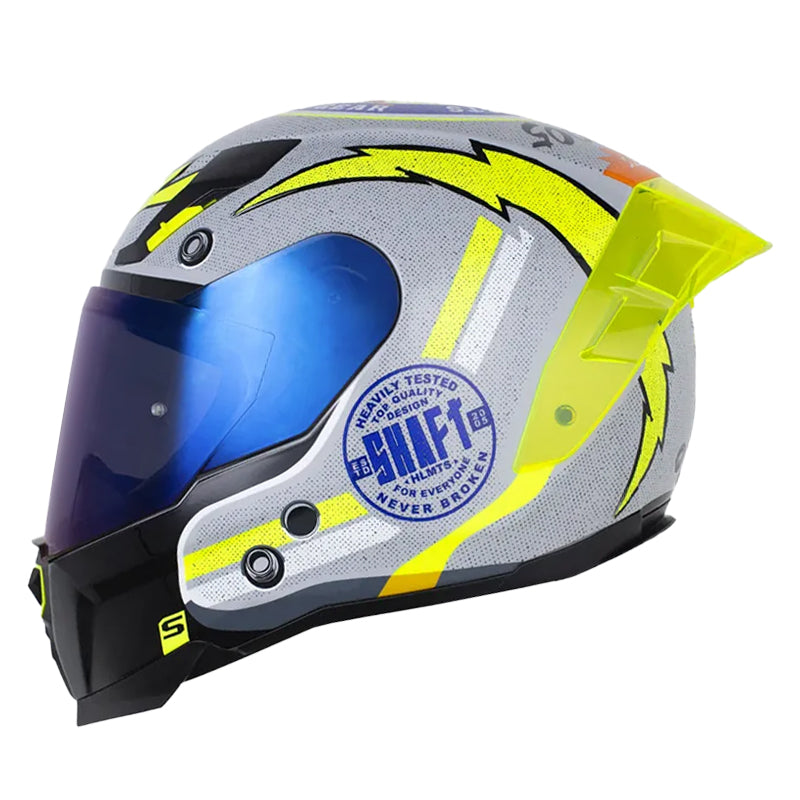 Casco Shaft 562 R Old School Gris Amarillo Neon Visor Iridium Azul