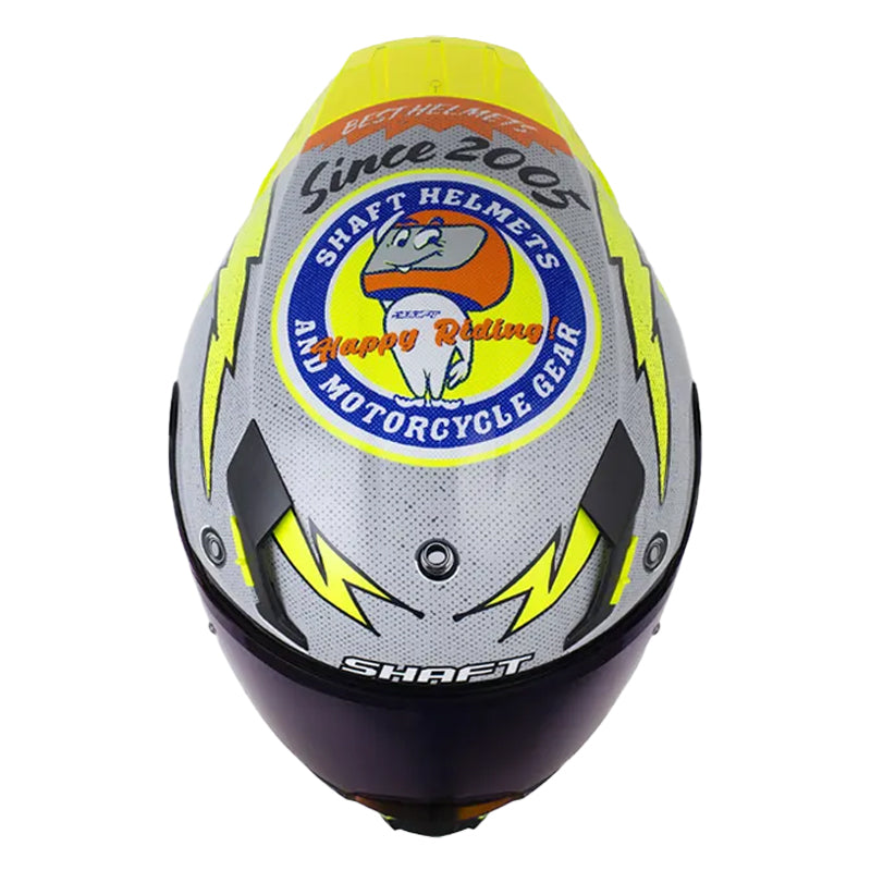 Casco Shaft 562 R Old School Gris Amarillo Neon Visor Iridium Azul