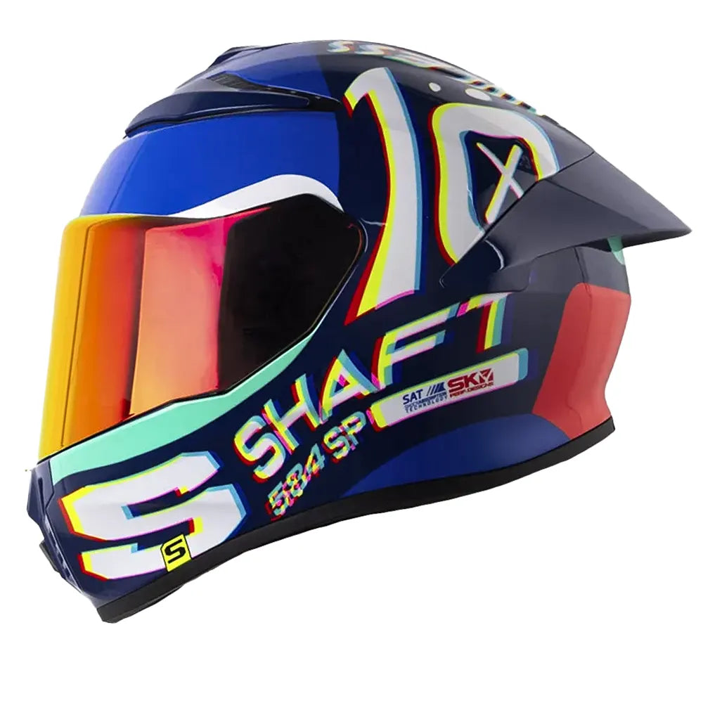 Casco Shaft 584 Sp Rgb Azul Oscuro Rojo Visor Revo Rojo