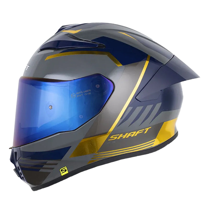 Casco Shaft 584 Sp Shairo Gris Oscuro Holografico Dorado Visor Iridium Azul