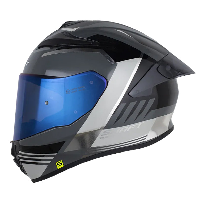 Casco Shaft 584 Sp Shairo Gris Oscuro Holografico Silver Visor Iridium Azul