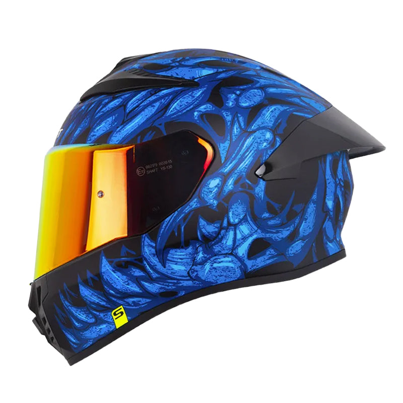 Casco Shaft 584 Sp Skull Clad Negro Azul Visor Revo Rojo