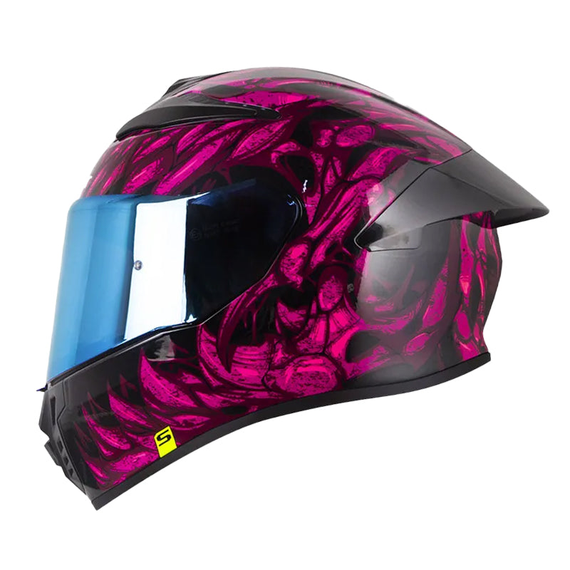 Casco Shaft 584 Sp Skull Clad Negro Fucsia Visor Iridium Azul