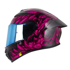 Casco Shaft 584 Sp Skull Clad Negro Fucsia Visor Iridium Azul