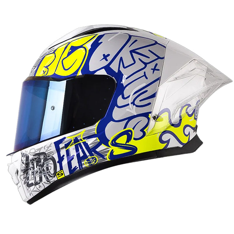 Casco Shaft 596 Sp The Message Blanco Amarillo Neon Visor Iridium Azul