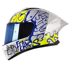 Casco Shaft 596 Sp The Message Blanco Amarillo Neon Visor Iridium Azul