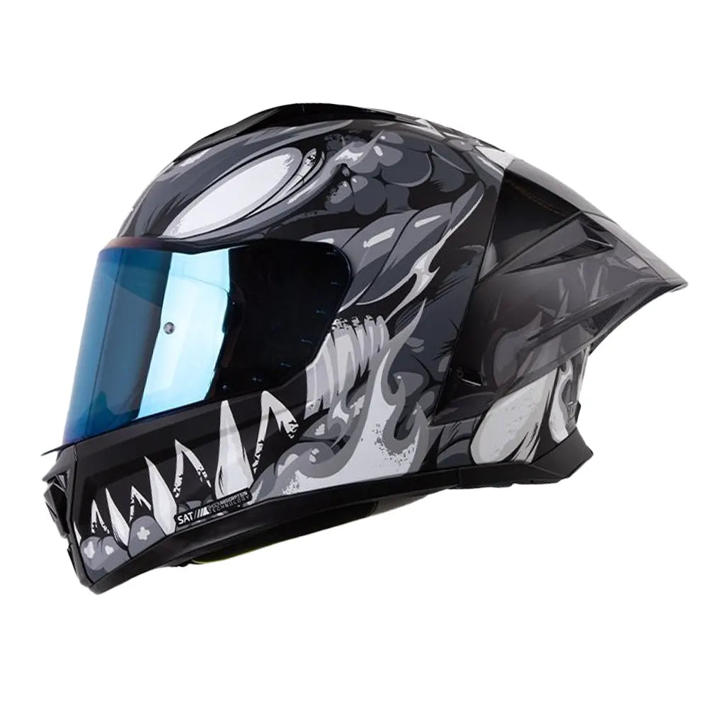 Casco Shaft 596 Tiamat Negro Gris Claro Visor Iridium Azul