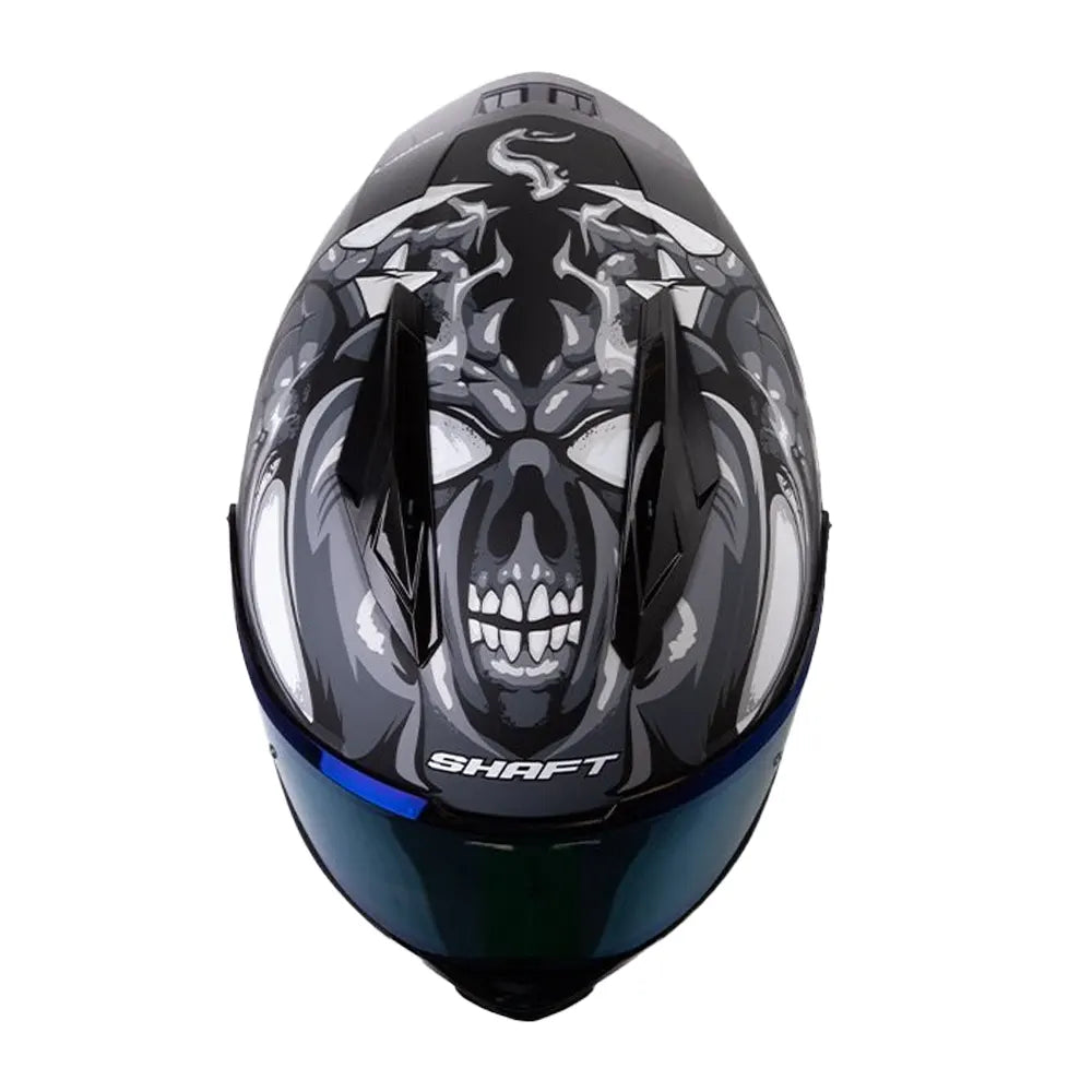Casco Shaft 596 Tiamat Negro Gris Claro Visor Iridium Azul