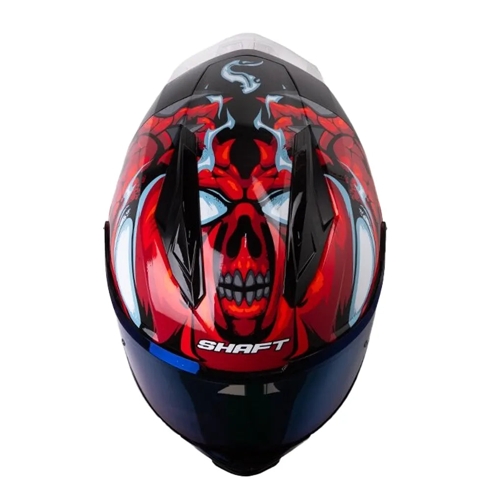 Casco Shaft 596 Tiamat Negro Rojo Visor Iridium Azul