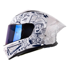 Casco Shaft 596 Vintage Car Gris Claro Azul Visor Iridium Azul