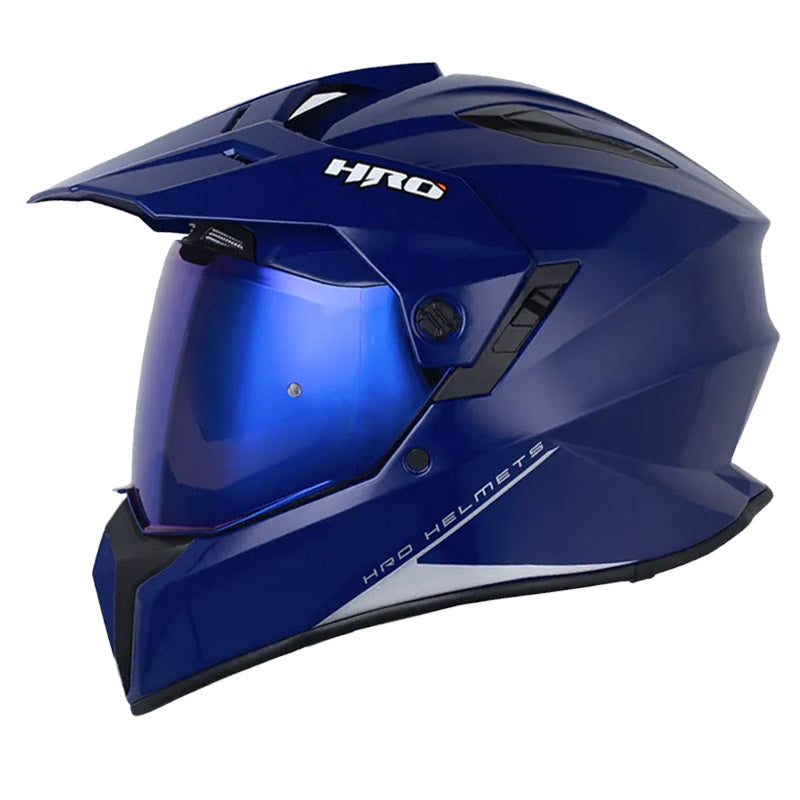 Casco Hro Mx-340 Solid Azul Oscuro Silver Visor Iridium Azul