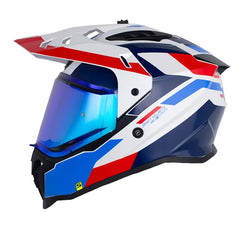 Casco Shaft Mx360 Apricot Blanco Perlado Azul Oscuro Visor Iridium Azul