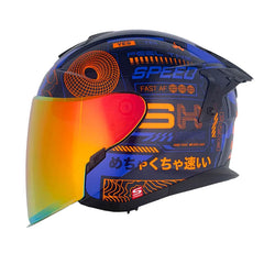 Casco Shaft Pro 240Dv Wire Frame Azul Oscuro Naranja Visor Revo Rojo