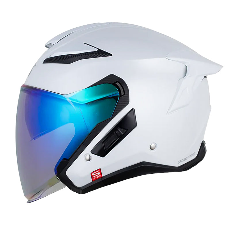Casco Shaft Pro 343 Dv Solid Blanco Silver Visor Iridium Azul