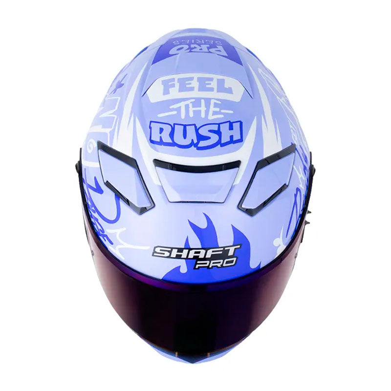 Casco Shaft Pro 606Sp Damn Azul Claro Blanco Visor Iridium Azul