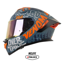 Casco Shaft Pro 609 Venom  Block Letters Azul Oscuro Naranja Visor Iridium Rojo