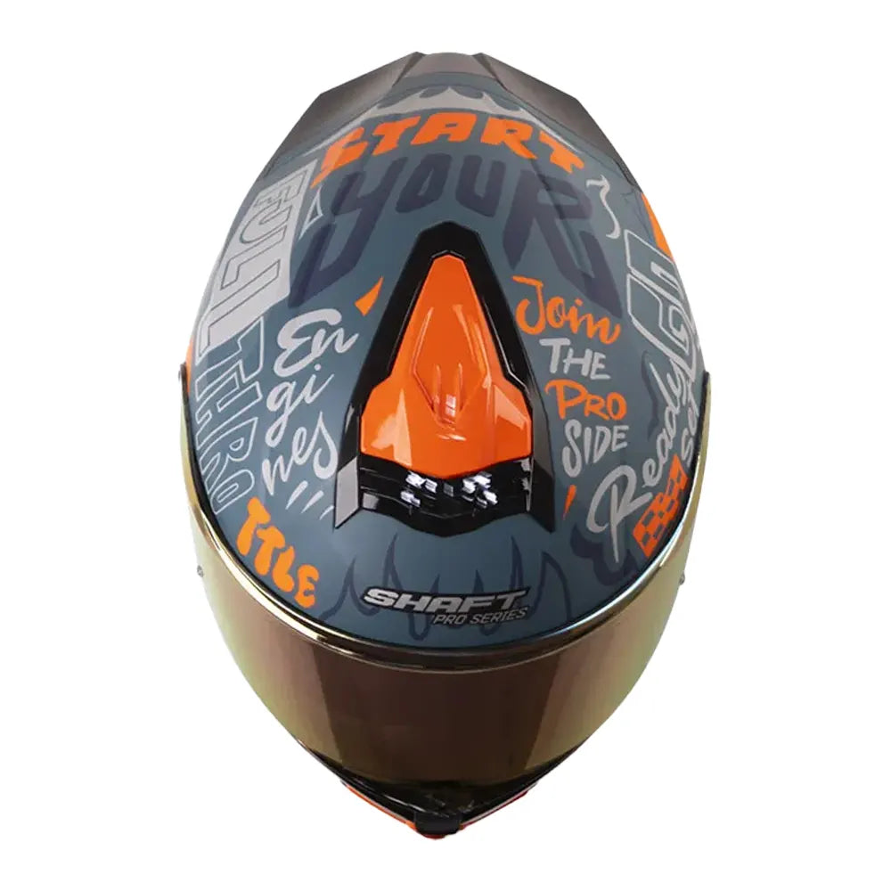 Casco Shaft Pro 609 Venom  Block Letters Azul Oscuro Naranja Visor Iridium Rojo