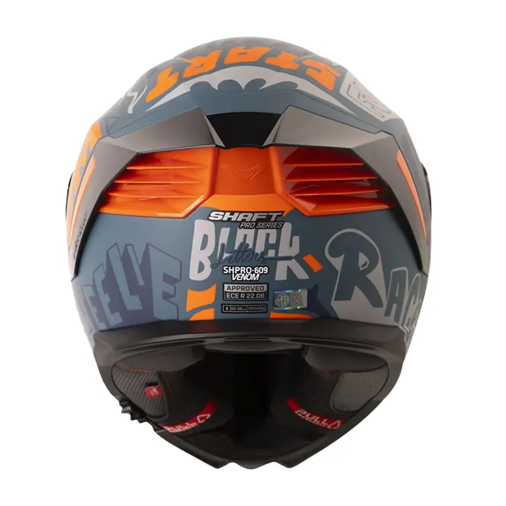 Casco Shaft Pro 609 Venom  Block Letters Azul Oscuro Naranja Visor Iridium Rojo