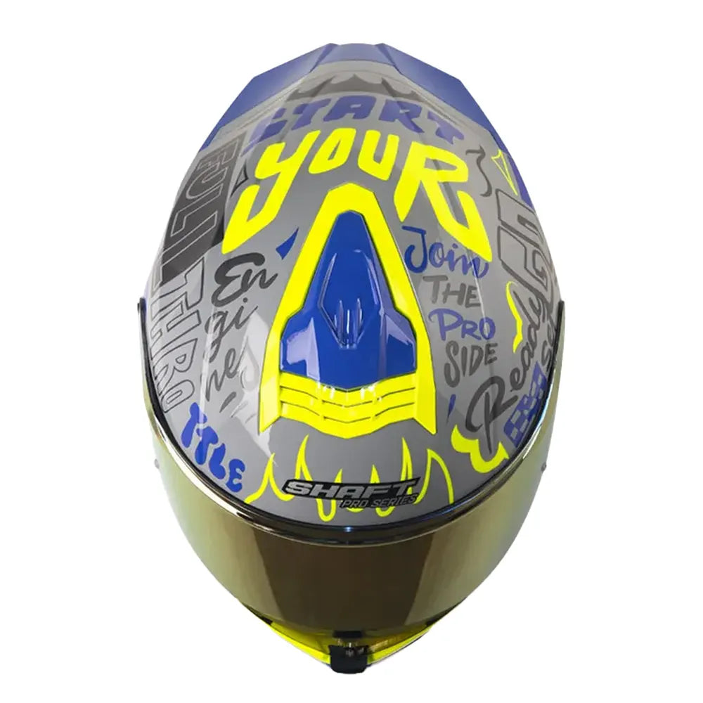 Casco Shaft Pro 609 Venom  Block Letters Gris Azul Visor Iridium Rojo