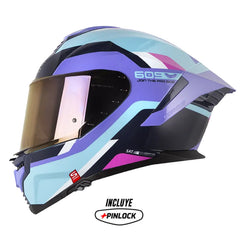 Casco Shaft Pro 609 Venom Eires Azul Claro Morado Visor Iridium Morado