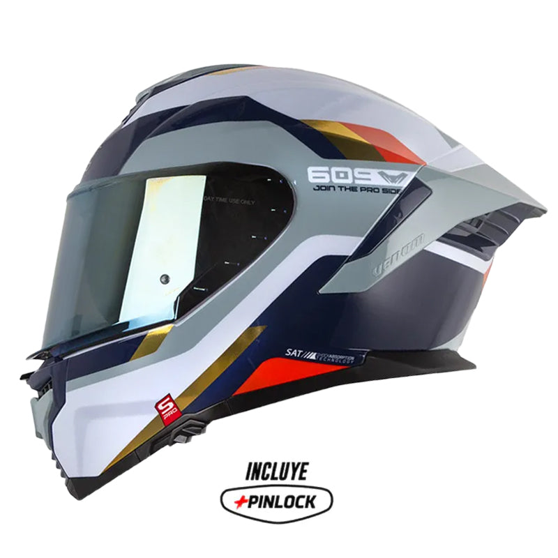 Casco Shaft Pro 609 Venom Eires Azul Claro Visor Iridium Dorado