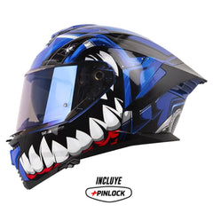 Casco Shaft Pro 609 Venom Madness Azul Negro Visor Iridium Azul