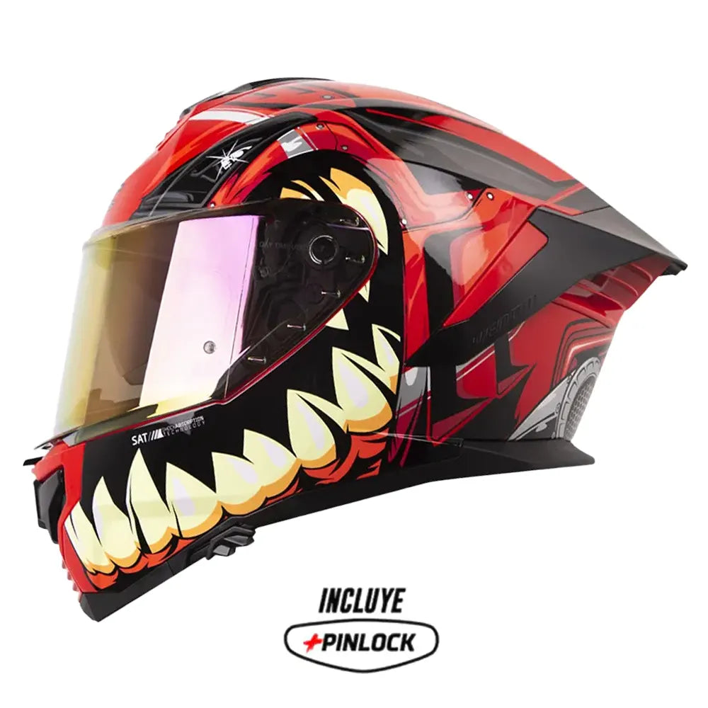 Casco Shaft Pro 609 Venom Madness Rojo Negro Visor Iridium Rojo