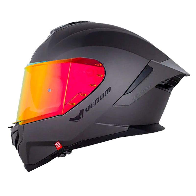Casco Shaft Pro 609 Venom Solid Gris Negro Visor Revo Rojo