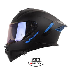 Casco Shaft Pro 609 Venom Solid Negro Azul Visor Iridium Azul