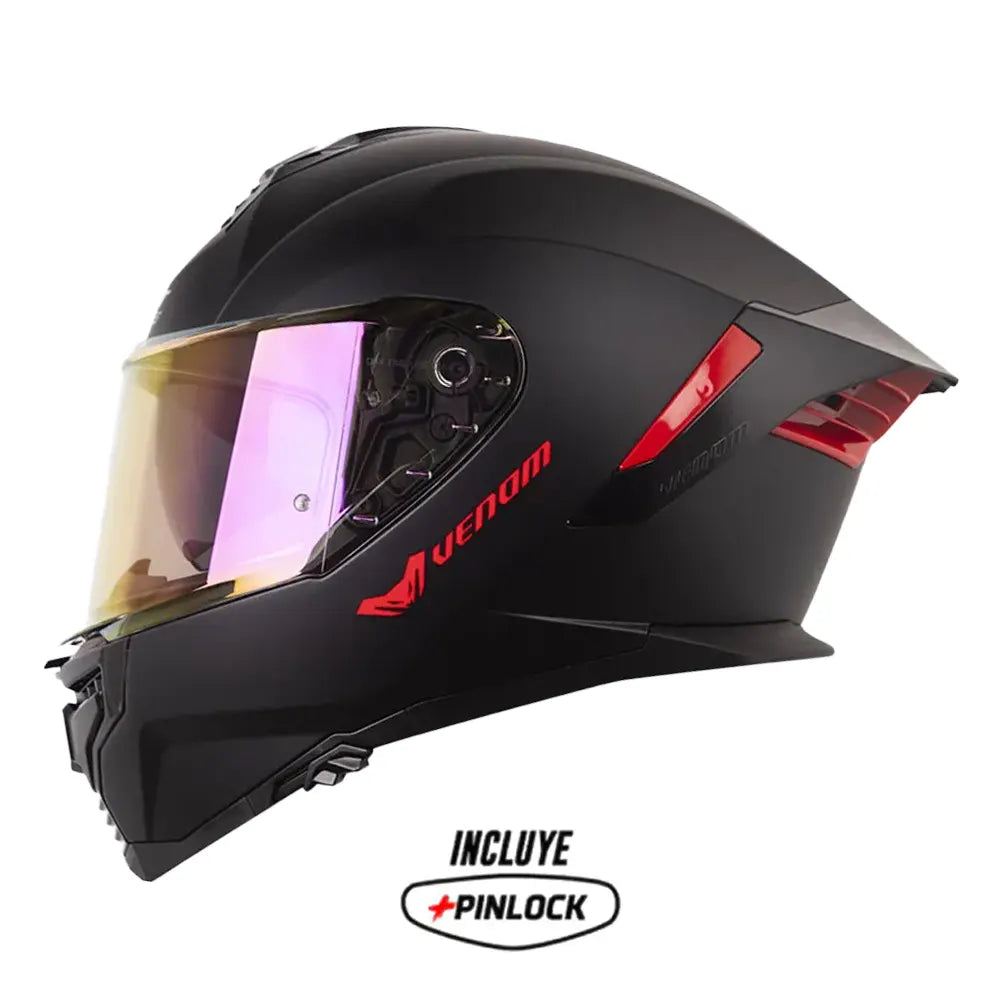 Casco Shaft Pro 609 Venom Solid Negro Rojo Visor Iridium Rojo