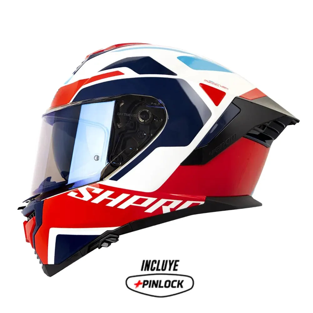 Casco Shaft Pro 609 Venom Streetform Blanco Rojo Visor Iridium Azul