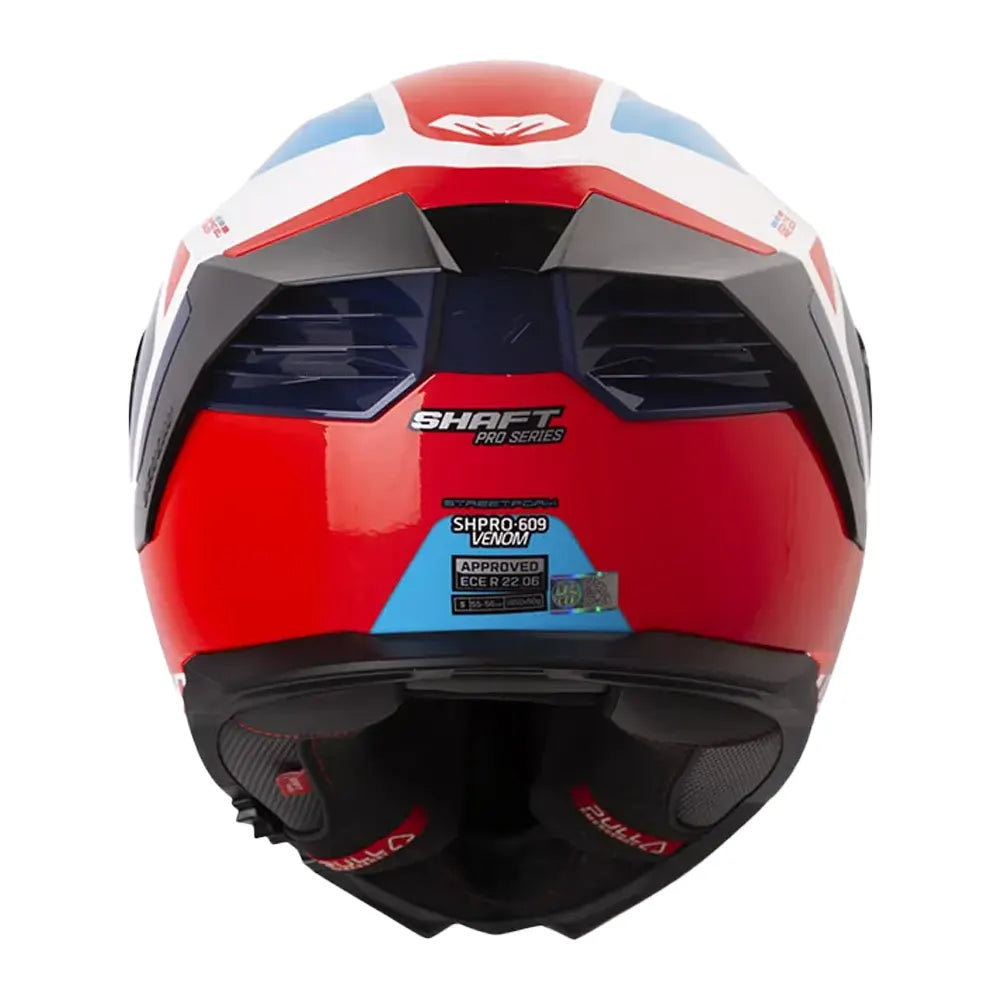Casco Shaft Pro 609 Venom Streetform Blanco Rojo Visor Iridium Azul