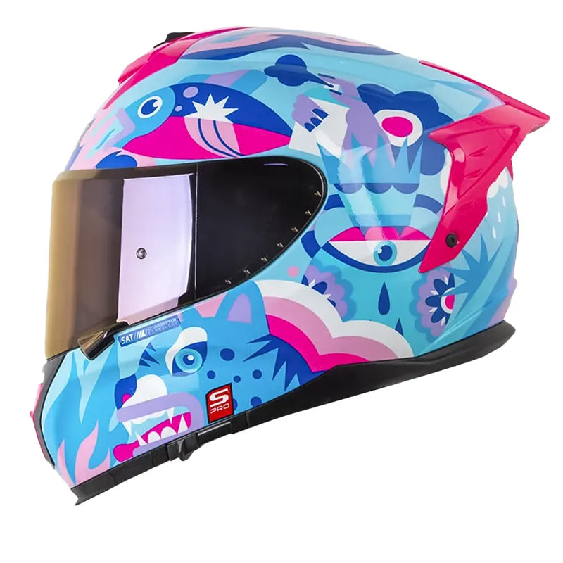Casco Shaft Pro 610 Dv Evo Magic World Azul Morado Visor Iridium Morado