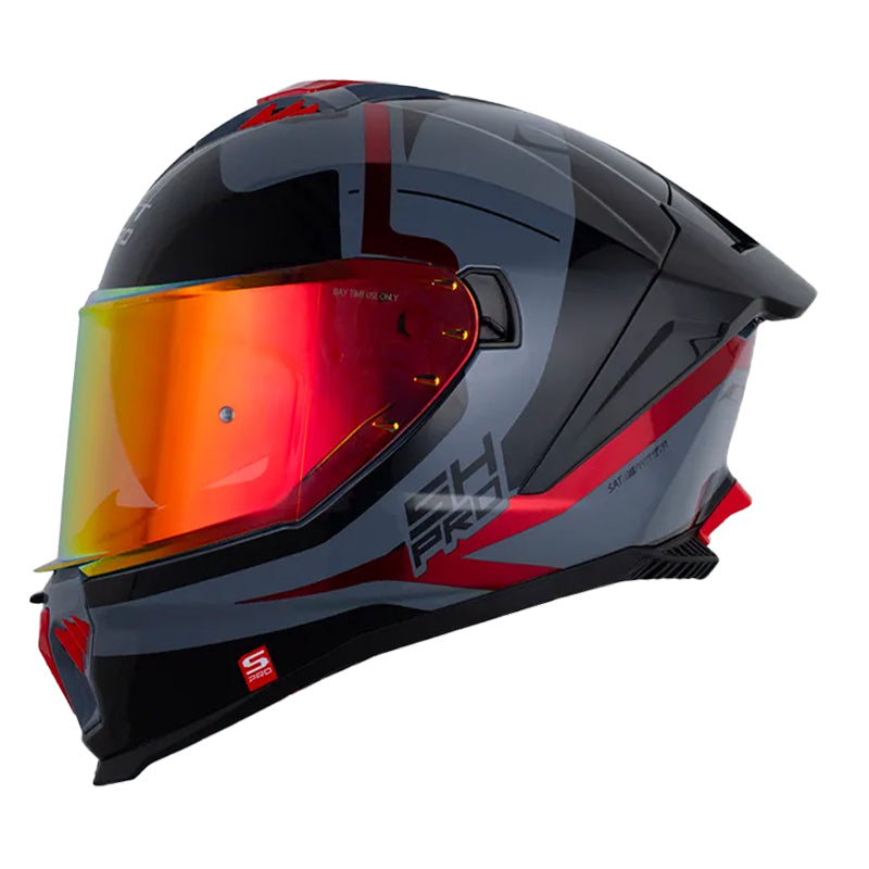 Casco Shaft Pro 611Rs Xteph Gris Oscuro Metalico Rojo Visor Revo Rojo