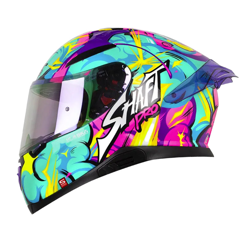 Casco Shaft Pro 612Dv Evo Tyga Turquesa Fucsia Visor Revo Morado