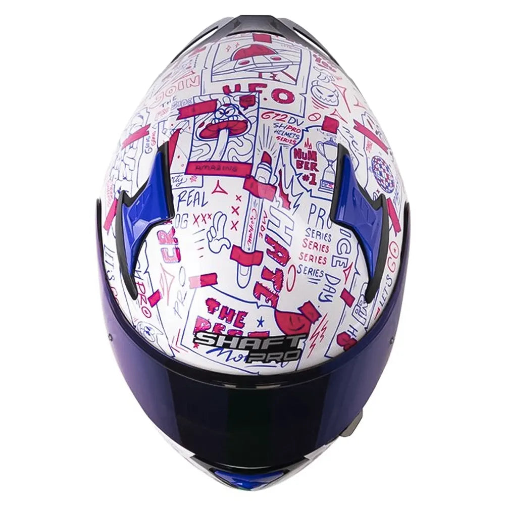Casco Shaft Pro 612Dv Things Blanco Fucsia Visor Iridium Azul