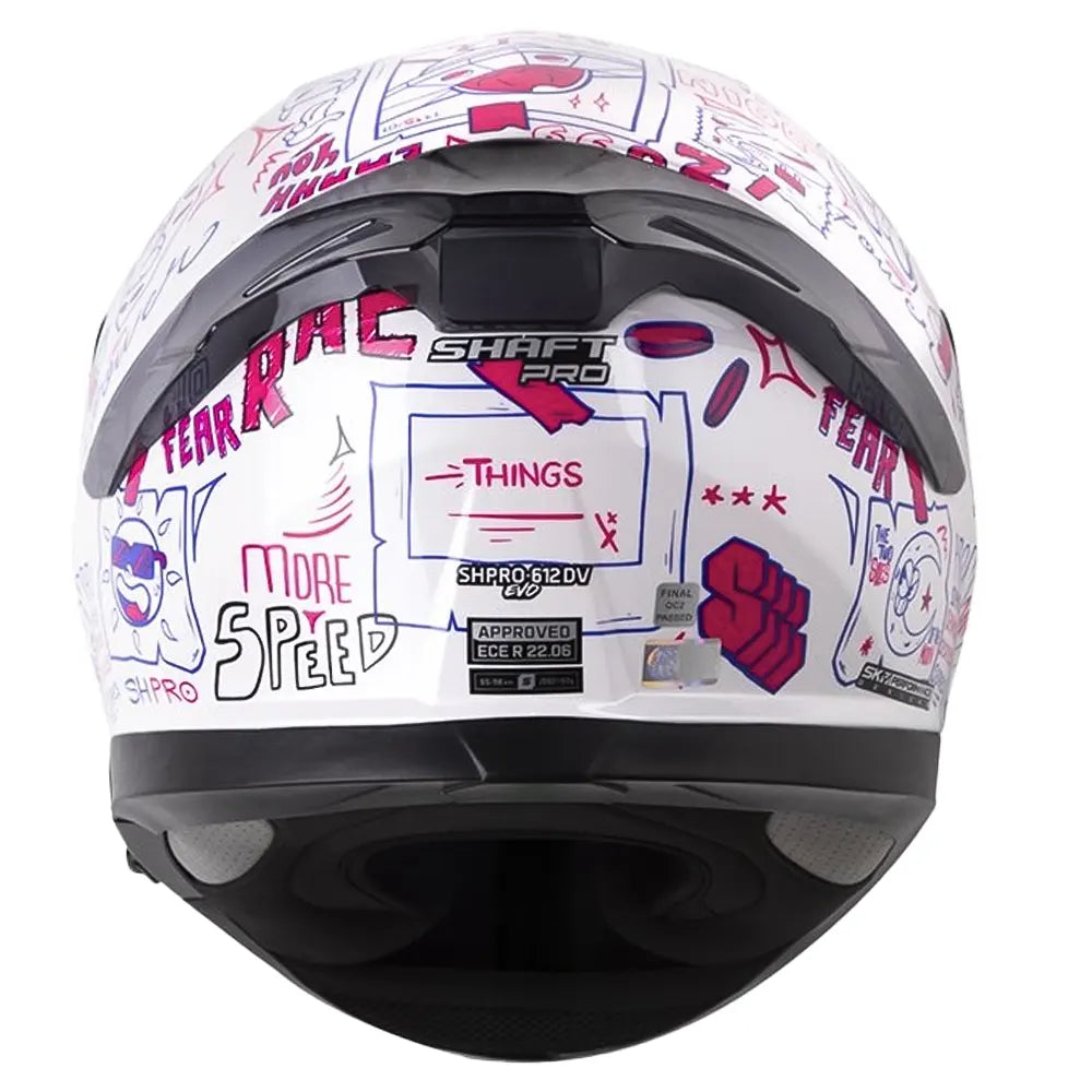 Casco Shaft Pro 612Dv Things Blanco Fucsia Visor Iridium Azul
